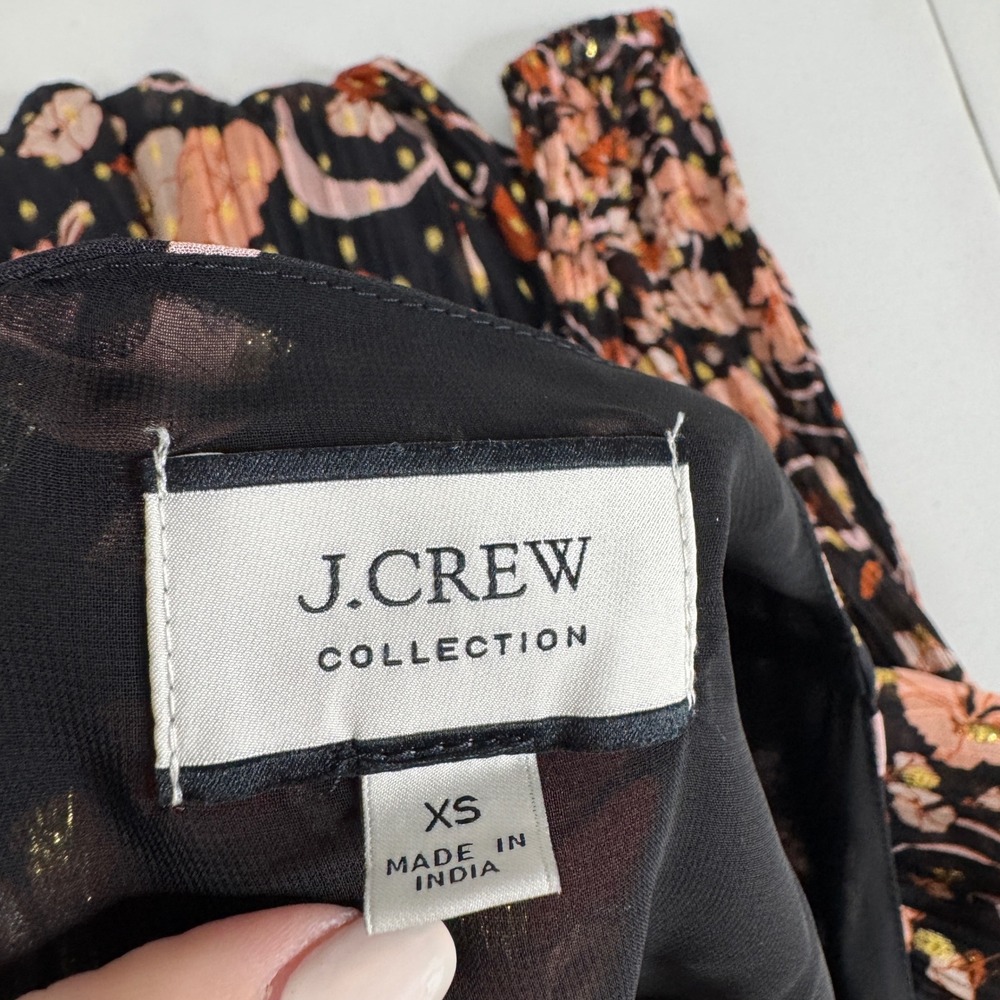 J.Crew Collection Tie-front Lurex Dress Womens XS Black Floral Metallic Sundress - Picture 9 of 16